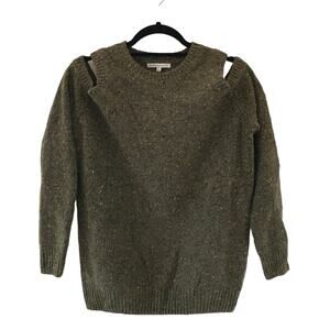 Rebecca Minkoff Womens Sweater Large Green Knit Cold Shoulder Cut Out Back Top